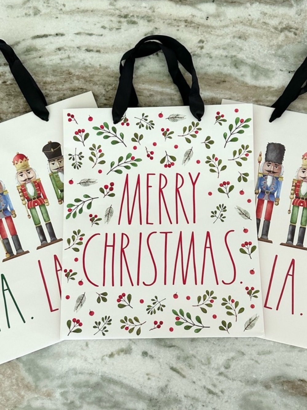 Rae Dunn Nutcracker Merry Christmas Gift Bags Set of 3 - Holiday Gift Wrapping